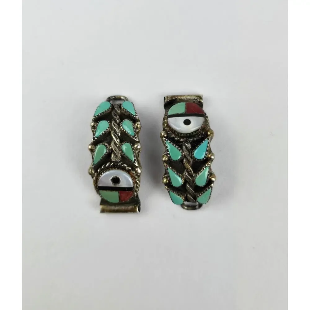 Native American Zuni JY Sterling silver Needlepoint Sun face watch Tips 9mm